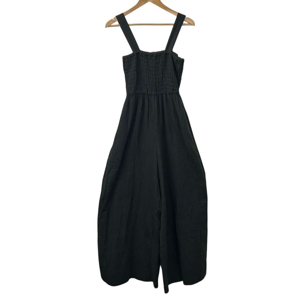 Quince Women's Small 100% Organic Cotton Gauze Smocked Wide Leg Jumpsuit Black - Picture 13 of 16